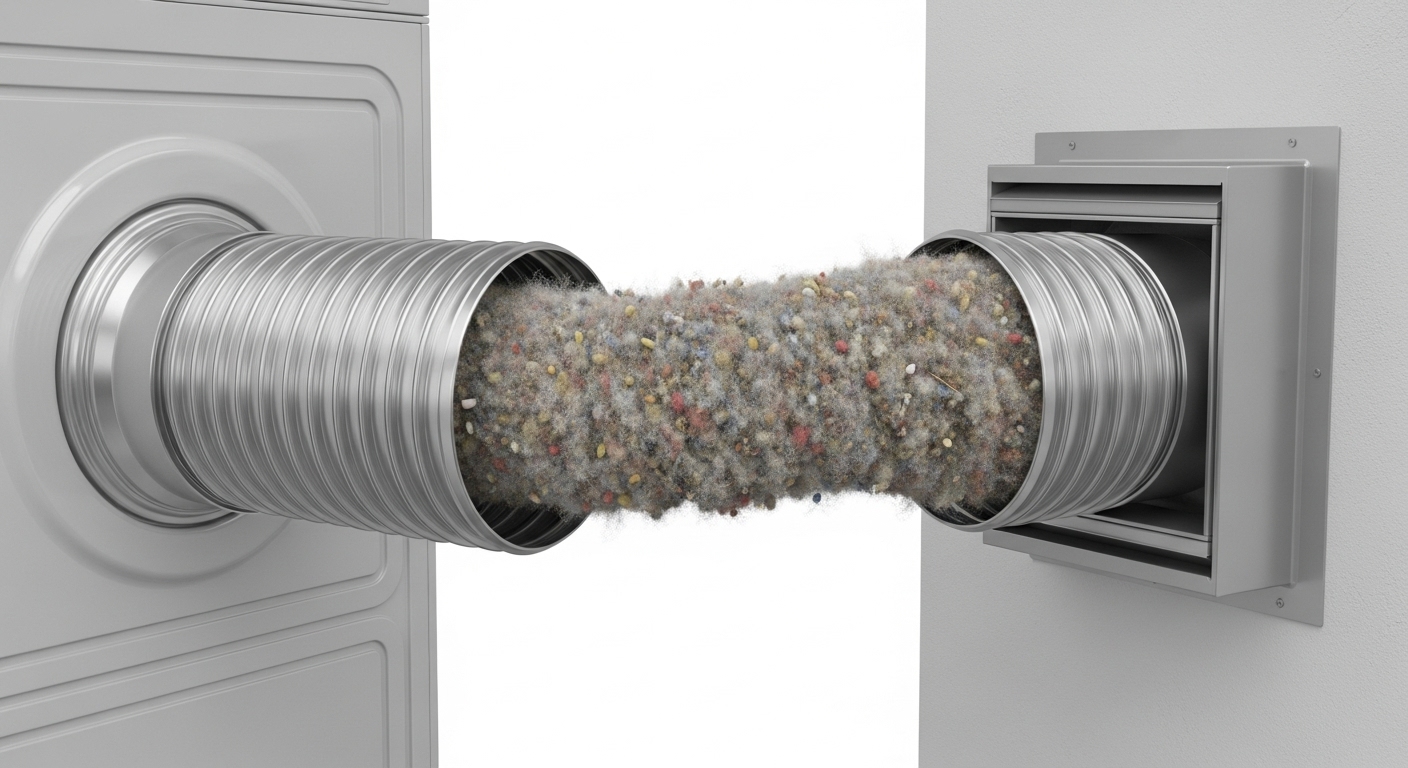 Clogged dryer vent full of lint, a major fire hazard