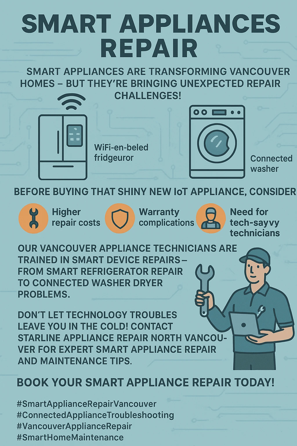 Infographic detailing the key challenges of smart appliance repair in Vancouver.