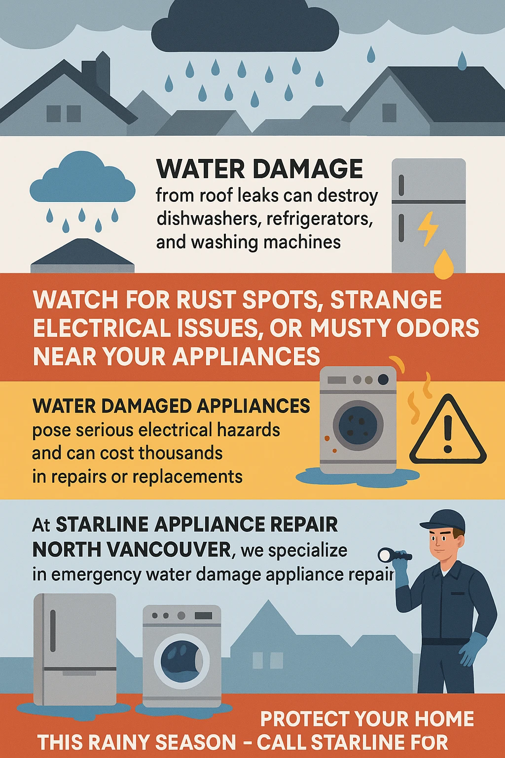 Infographic with key statistics on Vancouver appliance water damage and repair costs.