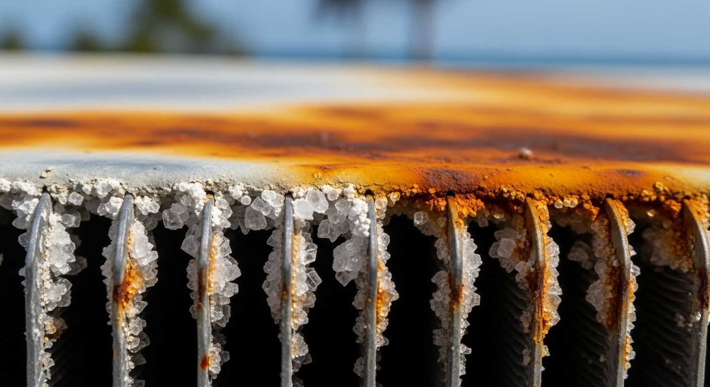 Corrosion on an appliance component caused by salt air