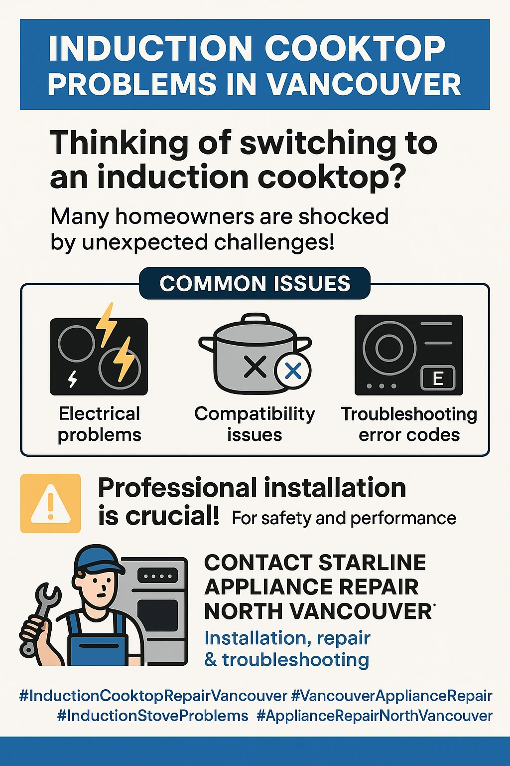 Infographic summarizing key takeaways for induction cooktop repair and installation in Vancouver.