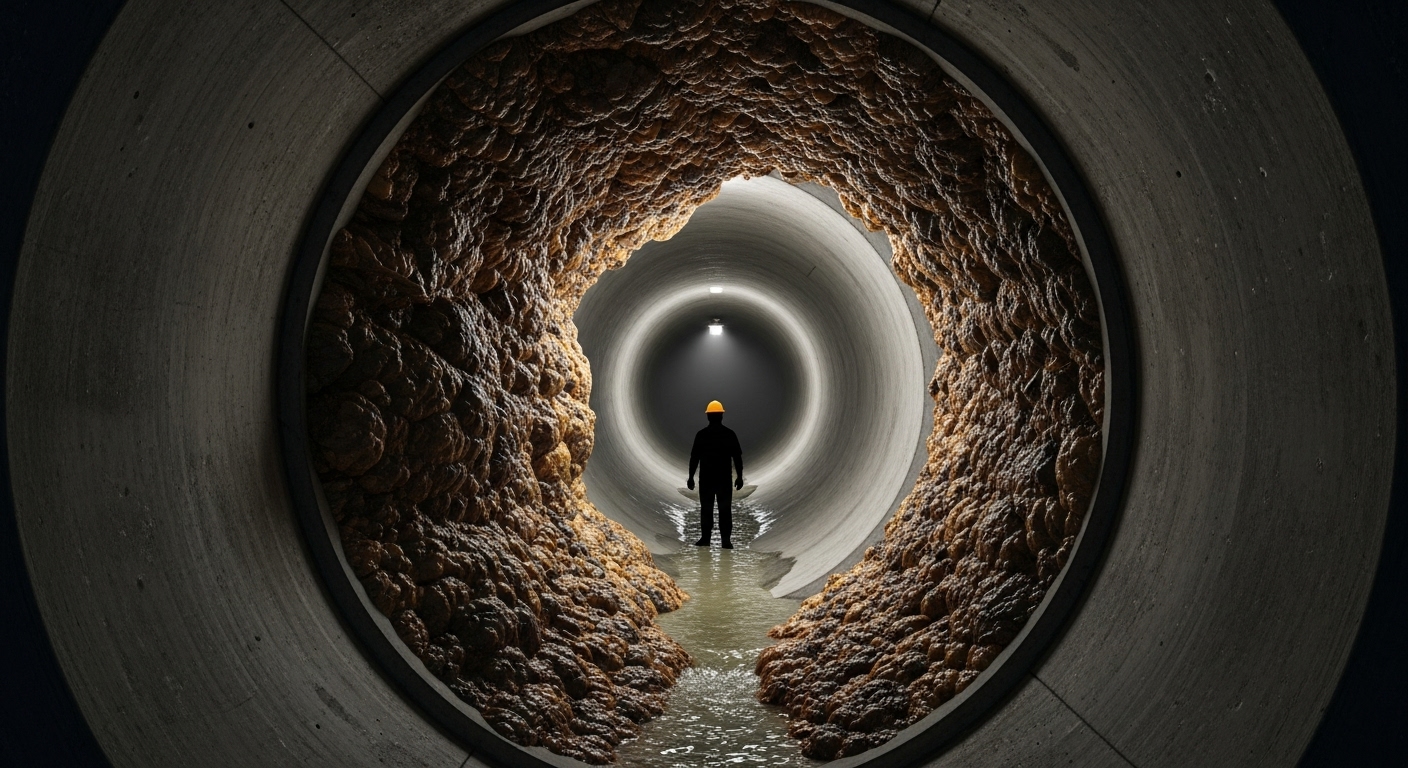 Image of a large fatberg causing a blockage in a Vancouver sewer system pipe.