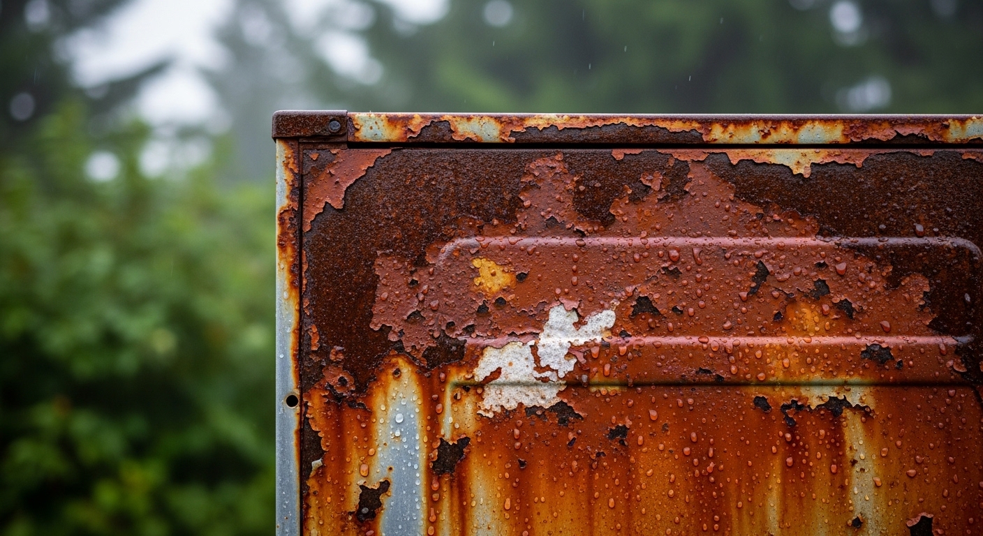 Corroded appliance part showing damage from Vancouver's coastal climate.