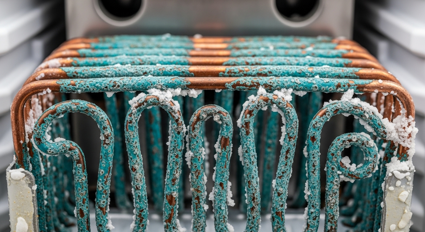 Corroded refrigerator coils salt air damage