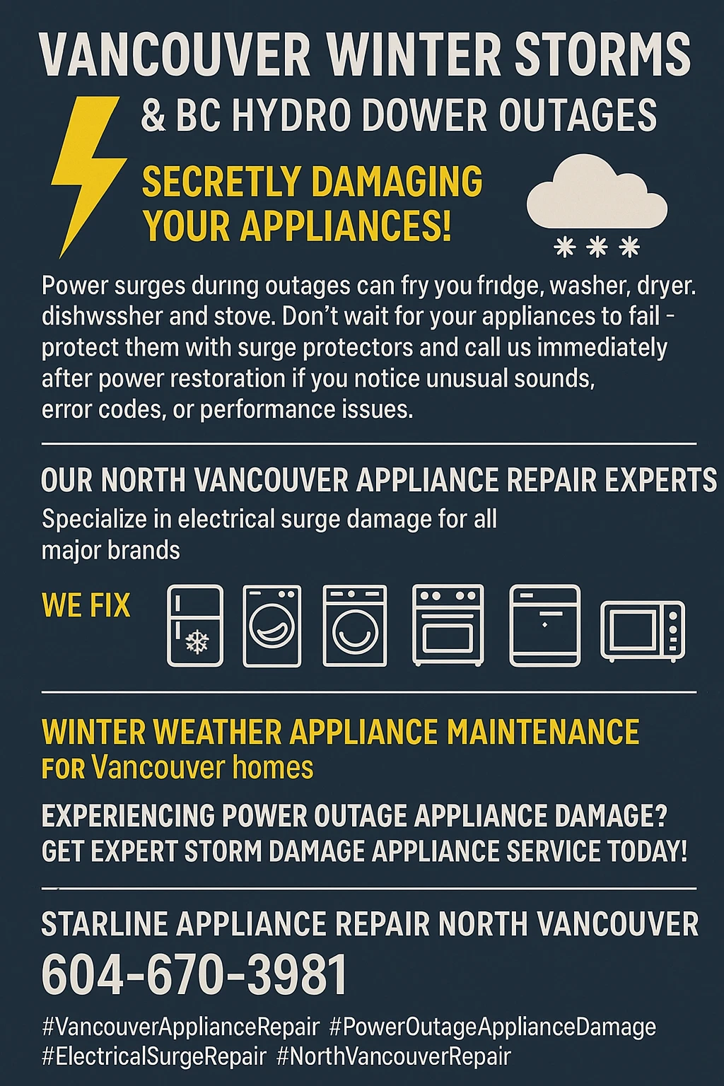 Vancouver appliance power surge damage key takeaways infographic