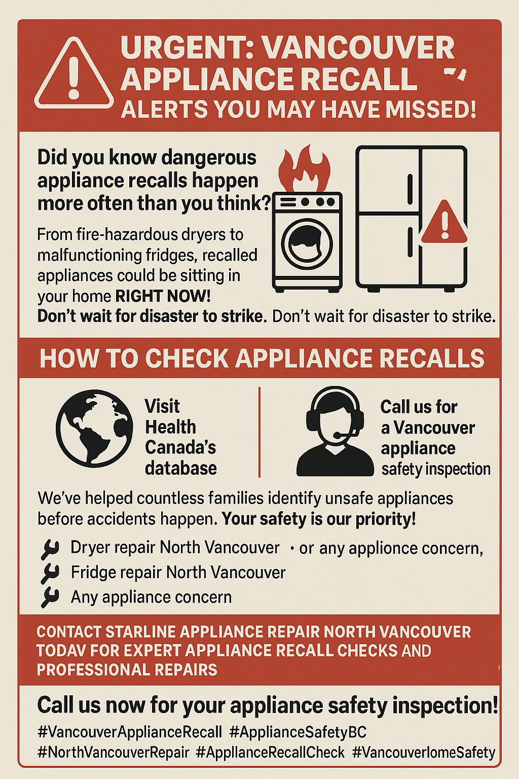Vancouver appliance recall safety key takeaways infographic