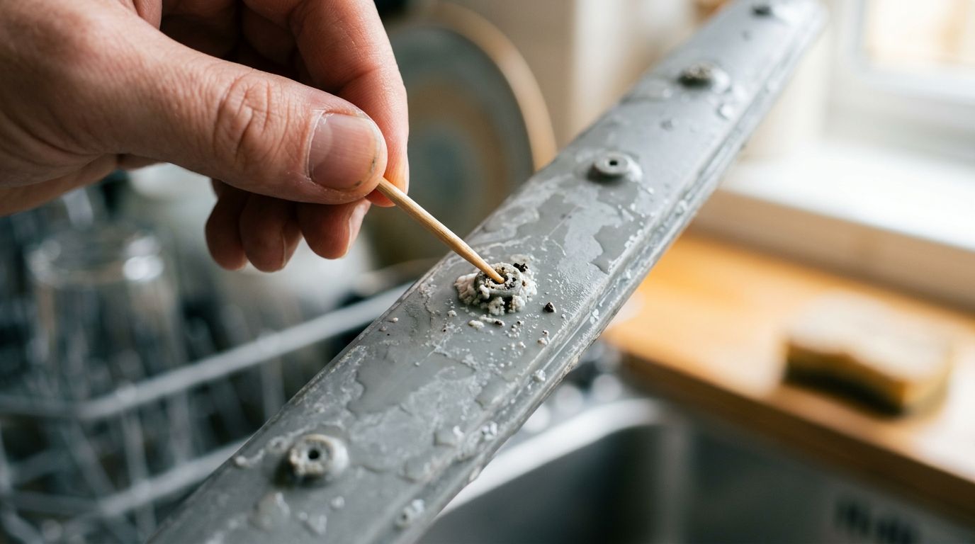 Cleaning dishwasher spray arm nozzles