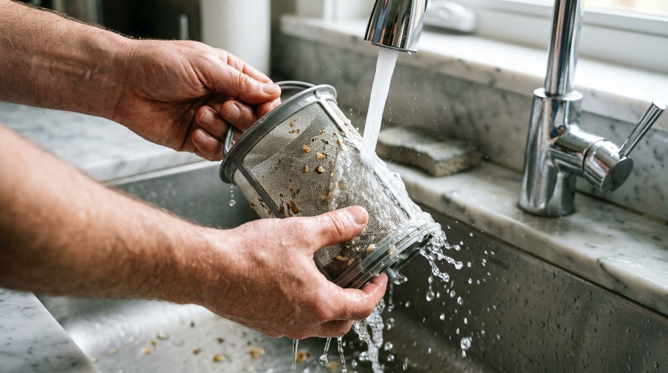 Dishwasher filter cleaning and maintenance