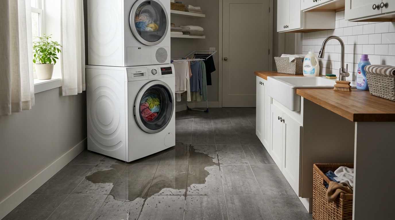 Washing machine leaking on floor puddle